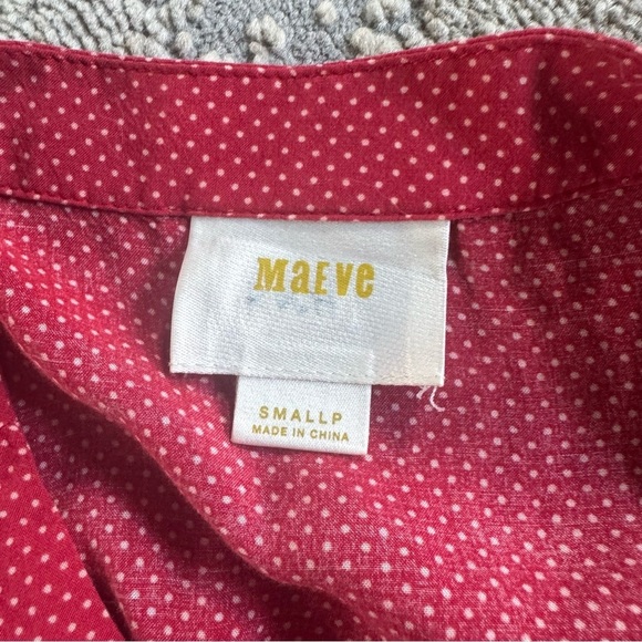 Maeve Anthropologie Chatham Blouse Polka Dot Top Red white buttons XS - Picture 4 of 12